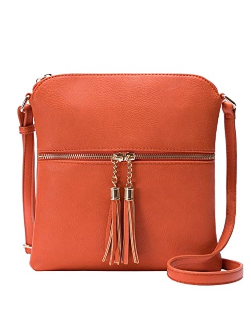 Orange Lightweight Crossbody Purse Medium Tassel Shoulder Bag Zipper Pockets